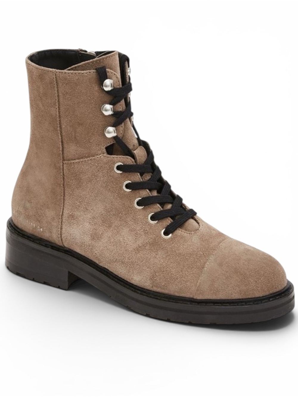 ALL SAINTS DUSTY WF658X BEIGE SUEDE LEATHER LACE UP ANKLE COMBAT STYLE LUG BOOTS